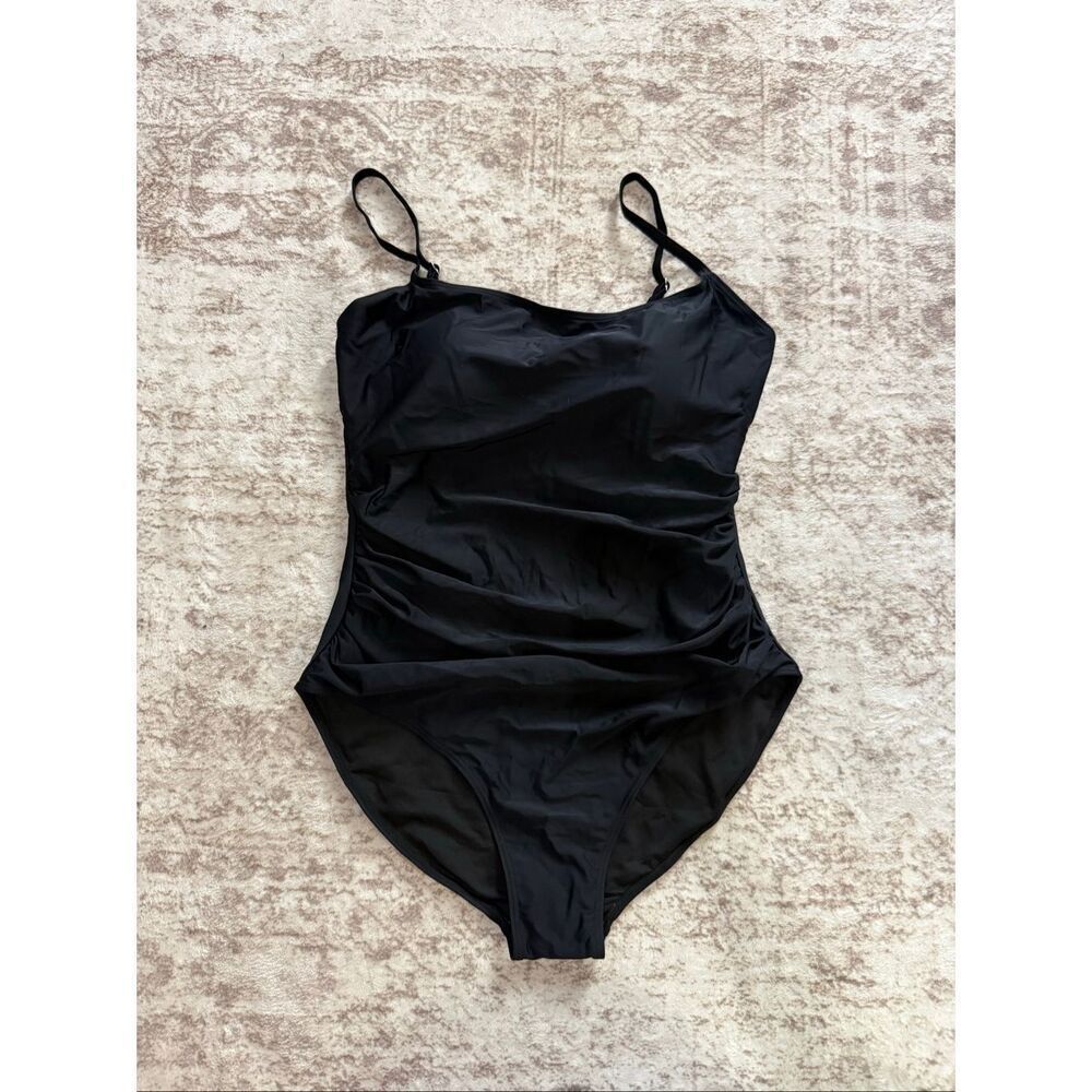 NWT Eomenie Women’s Ruched Tummy Control One-Piece Swimsuit Black Size XL